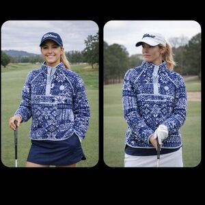 Waggle Solstice Blue Sherpa Fleece Pullover Front Pouch Side Pockets 4 Button